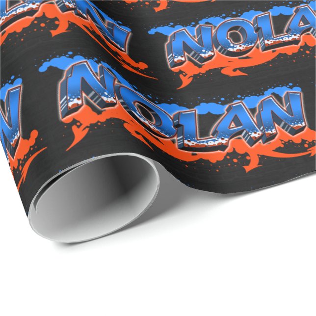 Papel De Presente Nolan Vorname Name Graffiti blue orange (Ponta do rolo)