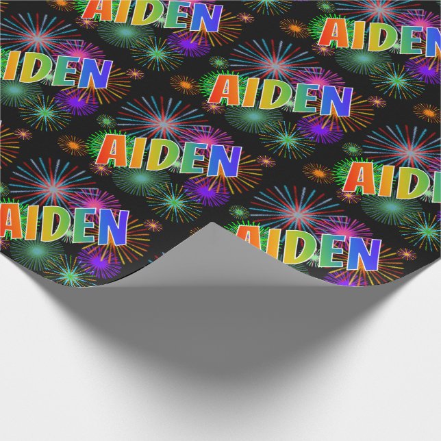 Papel De Presente Nome "AIDEN" em Arco-Íris + Fogos de Artifício (Ponta)