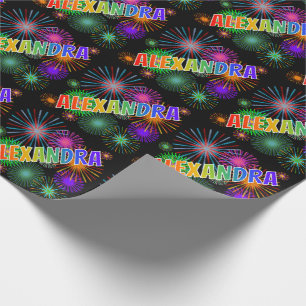 Papel De Presente Nome "ALEXANDRA" do arco-íris + Fogos-de-artifíc