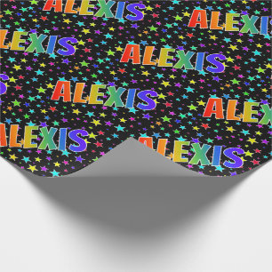 Papel De Presente Nome "ALEXIS" do arco-íris + Estrelas