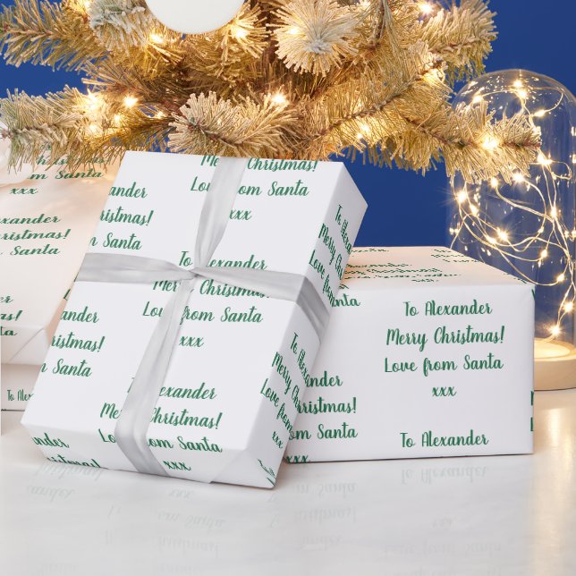 Papel De Presente Nome Amor de Papais noeis Verde e Branco Natal (Feriados)