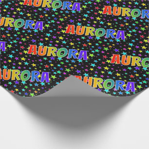 Papel De Presente Nome "AURORA" do arco-íris + Estrelas