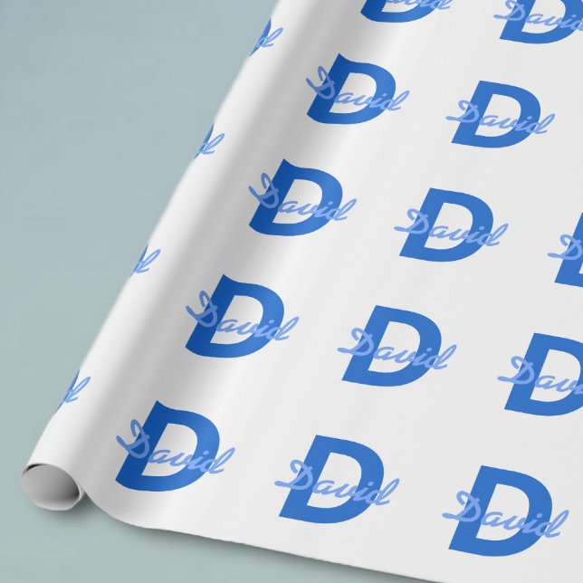 Papel De Presente Nome Azul & Monograma (Criador carregado)