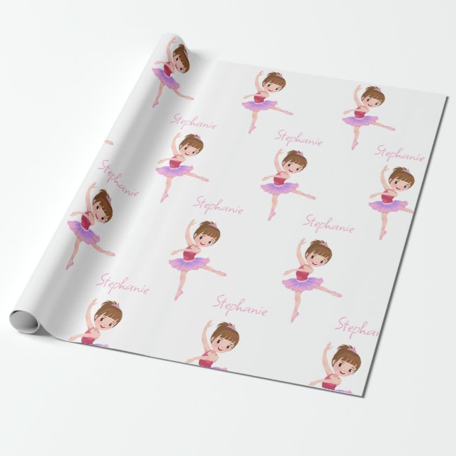 Papel De Presente Nome Bonito, cor-de-rosa e ballerina branca (Desenrolado)
