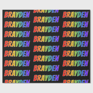 Papel De Presente Nome "BRAYDEN" em arco-íris; Divertido & Colorido