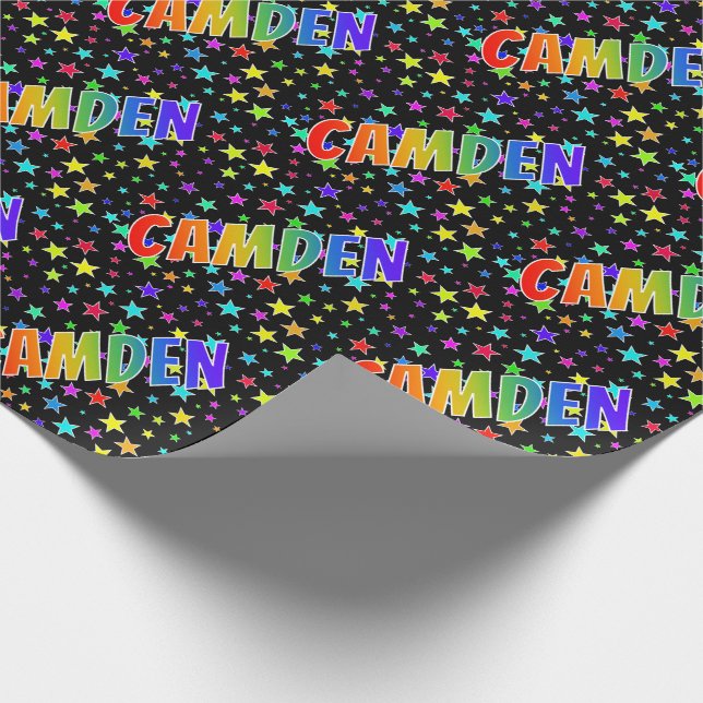 Papel De Presente Nome "CAMDEN" em Arco-íris + Estrelas (Ponta)