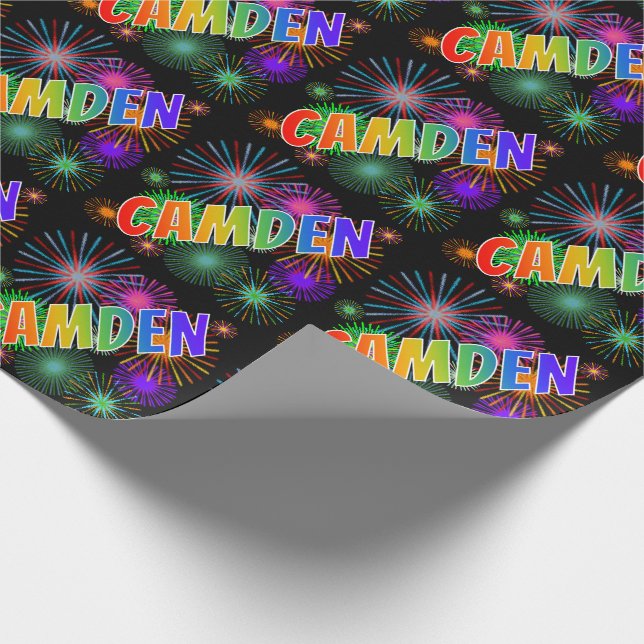 Papel De Presente Nome "CAMDEN" em Arco-Íris + Fogos de Artifício (Ponta)