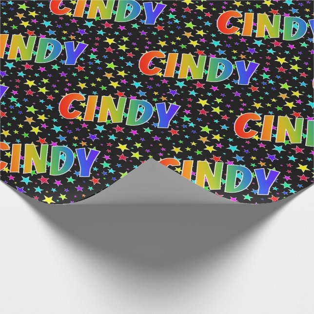 Papel De Presente Nome "CINDY" do arco-íris + Estrelas (Ponta)