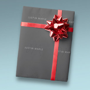 Papel De Presente Nome com Aparência Legal & Monograma   Cinza Escur