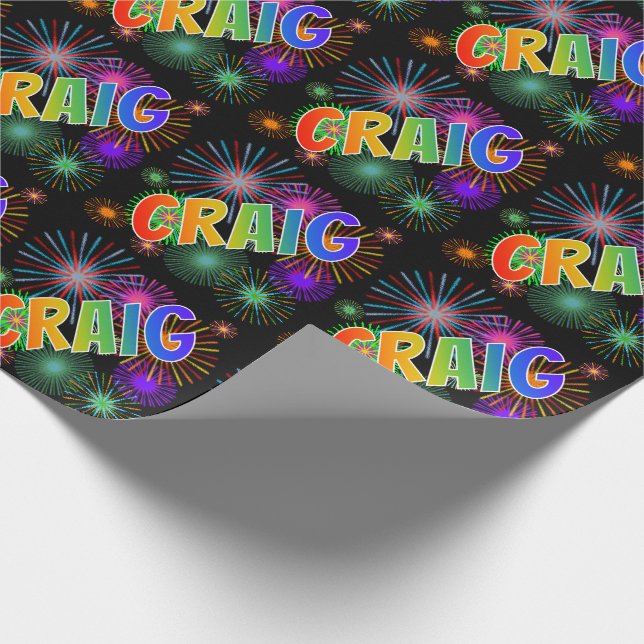 Papel De Presente Nome "CRAIG" em Arco-Íris + Fogos de Artifício (Ponta)