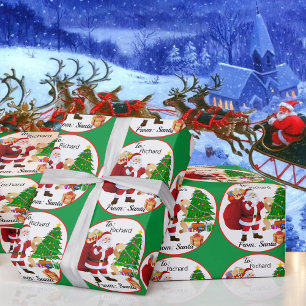 Papel De Presente NOME DA Criança: Santa Claus, Árvore de Natal Ve