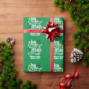 Papel De Presente Nome da Família ALEGRIA EM JESUS Natal Cristão 