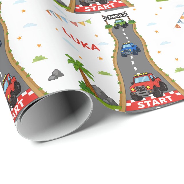 Papel De Presente Nome da Festa de Aniversário de Caminhão Monstro C (Ponta do rolo)