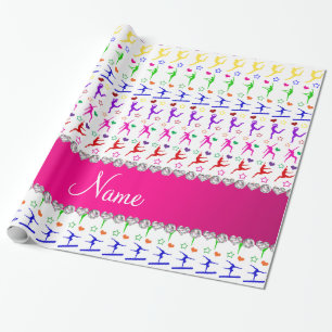 Papel De Presente Nome da ginástica branca rosa do arco-íris corta