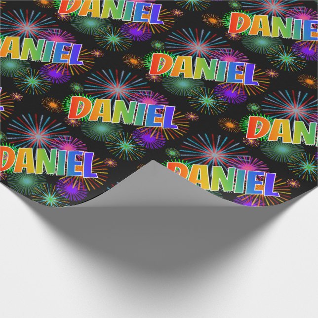 Papel De Presente Nome "DANIEL" em Arco-Íris + Fogos de Artifício (Ponta)