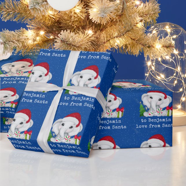 Papel De Presente Nome de Criança de Elefante Bonito Amor de Natal d (Feriados)