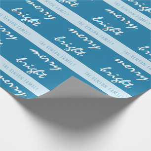Papel De Presente Nome de Família Azul de Natal Roscrito Alegre e Br