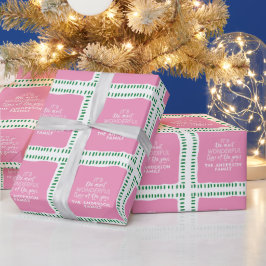 Papel De Presente Nome de Família Personalizado Natal Moderno Rosa e