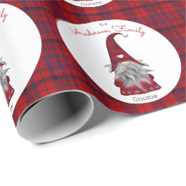 Papel De Presente Nome de Família Rústico Fofo Gnome de Natal