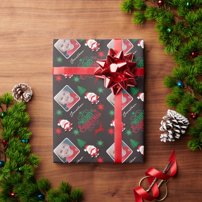 Papel De Presente Nome de Foto Personalizado Feliz Natal  (Presente de Natal)