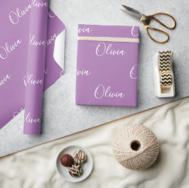 Papel De Presente Nome de Fundo Roxo Nome Girly Elegant