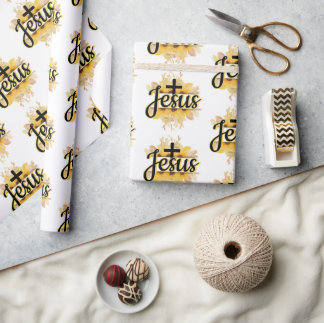 Papel De Presente Nome de Jesus com girassóis e papel de enrolamento