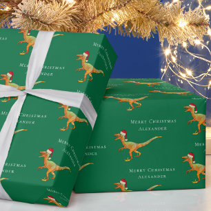 Papel De Presente Nome de Menino Personalizado Natal Dinossauro Rapt