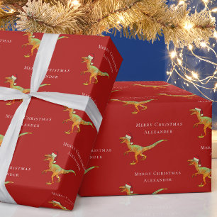Papel De Presente Nome de Menino Personalizado Natal Dinossauro Rapt