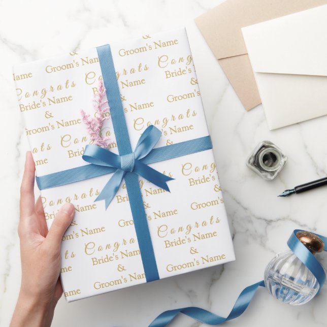 Papel De Presente Nome de Parabéns Personalizados! Casamento branco  (Presentear)