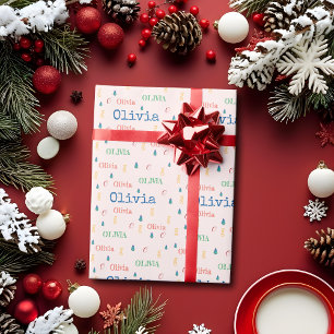 Papel De Presente Nome de Repetição de Natal Colorido Personalizado