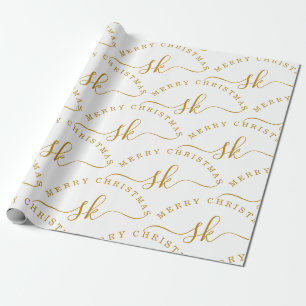 Papel De Presente Nome de Script Dourado Elegante Monograma Feliz Na