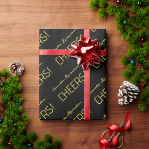 Papel De Presente Nome de Script Dourado Preto Elegante