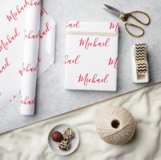 Papel De Presente Nome de Script Elegante Personalizado Vermelho