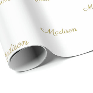 Papel De Presente Nome de script personalizado branco-ouro elegante 