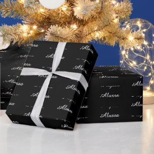 Papel De Presente Nome de script personalizado branco preto Elegante