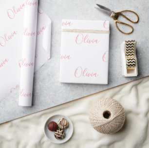 Papel De Presente Nome de Script Rosa Girly Elegante