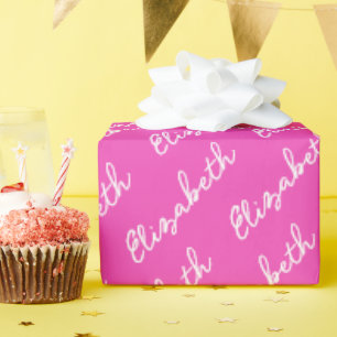 Papel De Presente Nome de Script Simples - Rosa Personalizado