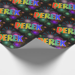 Papel De Presente Nome "DEREK" do arco-íris + Fogos-de-artifício