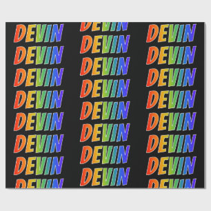 Papel De Presente Nome Devin "DEVIN" em Arco-Íris; Divertido & Color