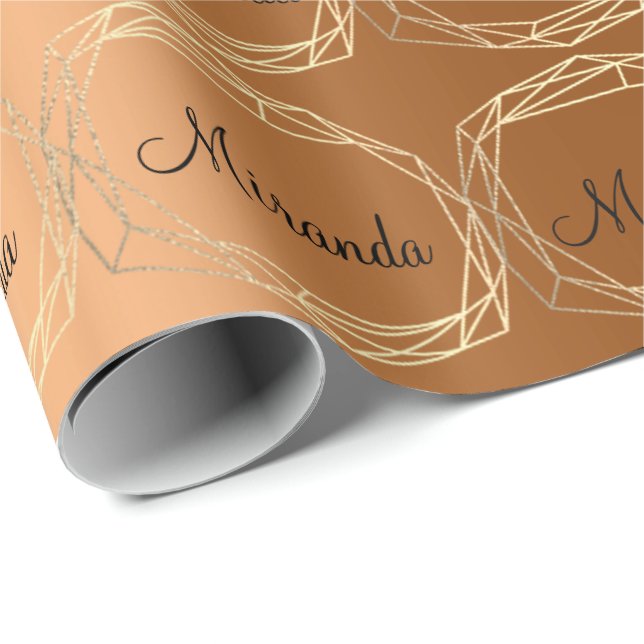 Papel De Presente Nome Diamond de Formando Dourado Negro Poligonal (Ponta do rolo)
