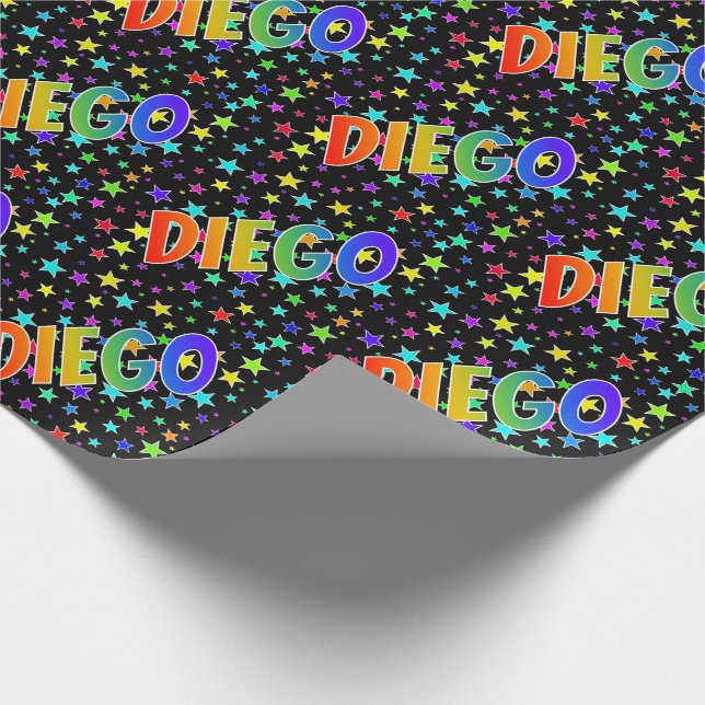 Papel De Presente Nome Diego "DIEGO" + Estrelas Arco-íris (Ponta)
