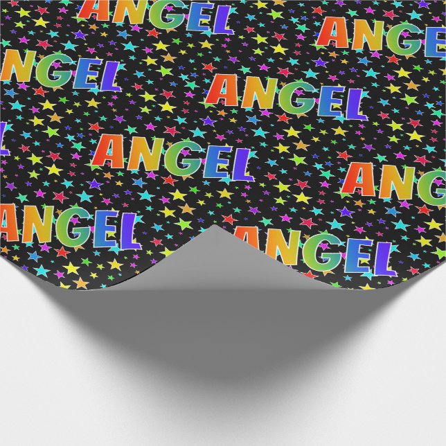 Papel De Presente Nome do Arco-Íris "ANGEL" + Estrelas (Ponta)