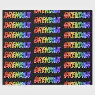 Papel De Presente Nome do Arco-Íris "BRENDAN"; Divertido e colorido