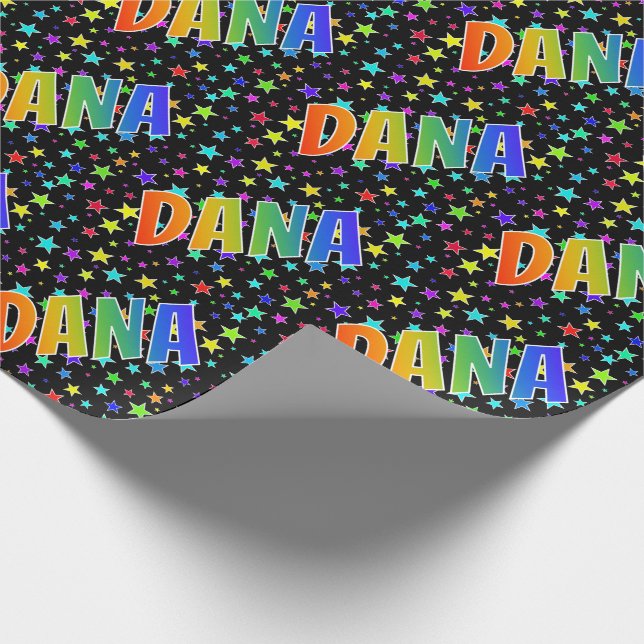 Papel De Presente Nome do Arco-Íris "DANA" + Estrelas (Ponta)