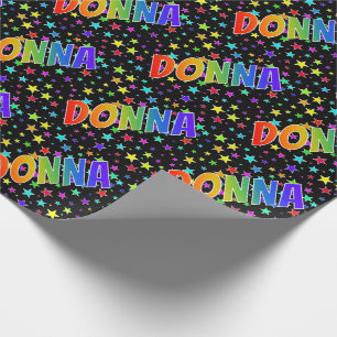 Papel De Presente Nome do Arco-Íris "DONNA" + Estrelas