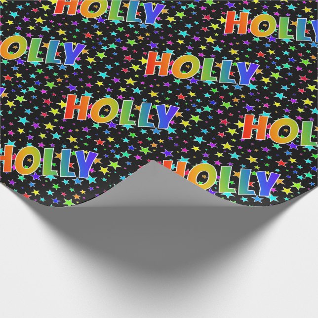 Papel De Presente Nome do arco-íris "HOLLY" + Estrelas (Ponta)