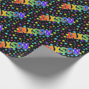 Papel De Presente Nome do Arco-Íris "JAXSON" + Estrelas