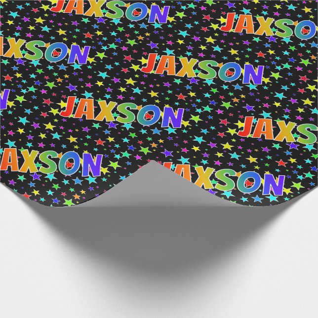 Papel De Presente Nome do Arco-Íris "JAXSON" + Estrelas (Ponta)