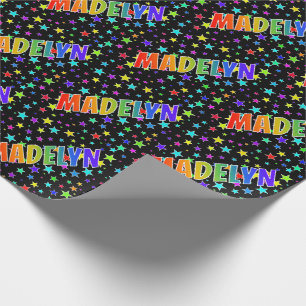 Papel De Presente Nome do Arco-Íris "MADELYN" + Estrelas