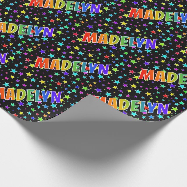 Papel De Presente Nome do Arco-Íris "MADELYN" + Estrelas (Ponta)